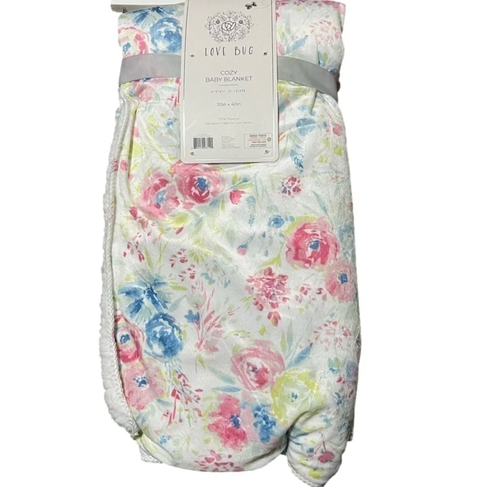 Love Bug Cozy Baby Floral Blanket Reverse to Sherpa 30 in x 40 in